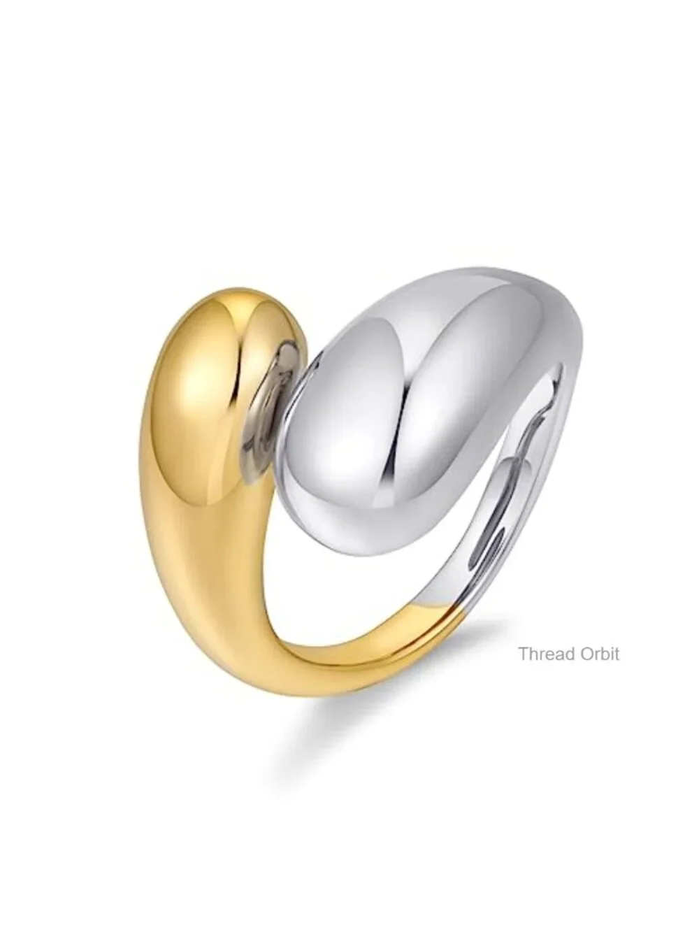 Two Tone Chunky Adjustable Open Stacking Ring Domed Teardrop